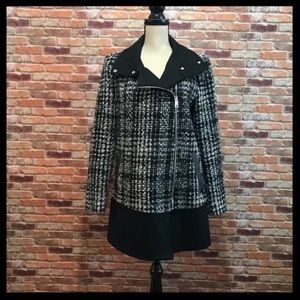 Bar III tweed plaid asymmetrical coat jacket S
